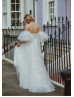 Two Piece Off Shoulder Ivory Lace Tulle Unusual Wedding Dress